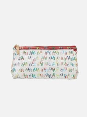 Dooney & Bourke Clear Cosmetic Case with Multicolor DB Print and Red Trim